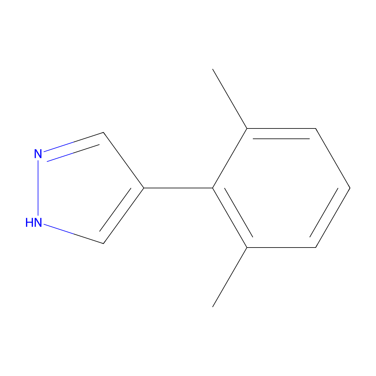 4-(2,6-dimethylphenyl)-1H-pyrazole molecular structure, CAS 2228270-54-8