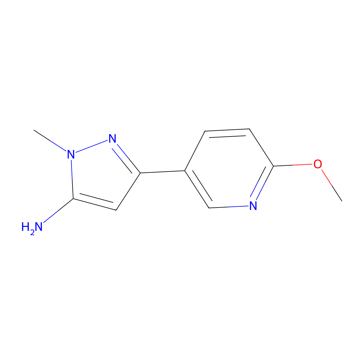 3-(6-methoxypyridin-3-yl)-1-methyl-1H-pyrazol-5-amine molecular structure, CAS 2228273-70-7