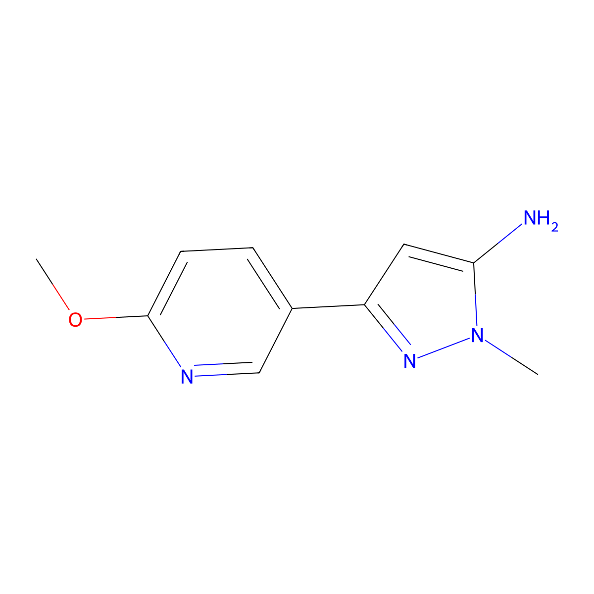 3-(6-methoxypyridin-3-yl)-1-methyl-1H-pyrazol-5-amine molecular structure, CAS 2228273-70-7