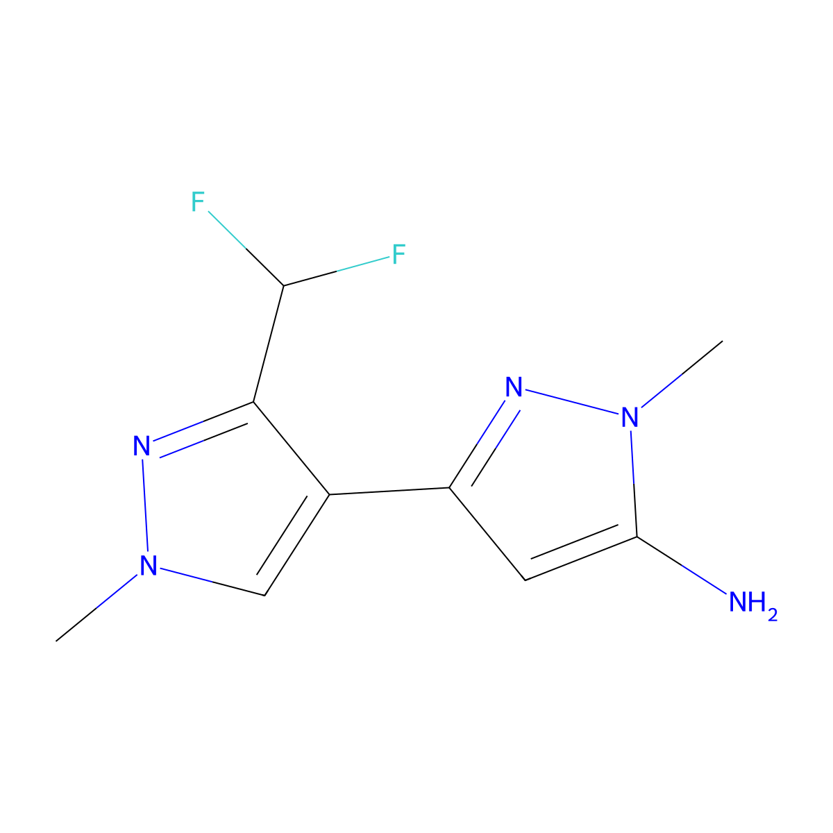 3-[3-(difluoromethyl)-1-methyl-1H-pyrazol-4-yl]-1-methyl-1H-pyrazol-5-amine molecular structure, CAS 2228277-90-3