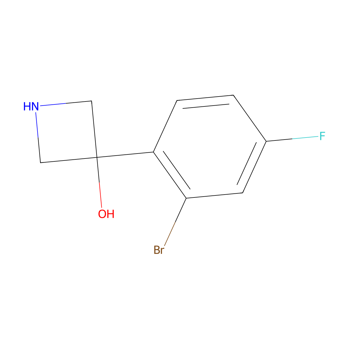 3-(2-Bromo-4-fluorophenyl)azetidin-3-ol molecular structure, CAS 2228279-41-0