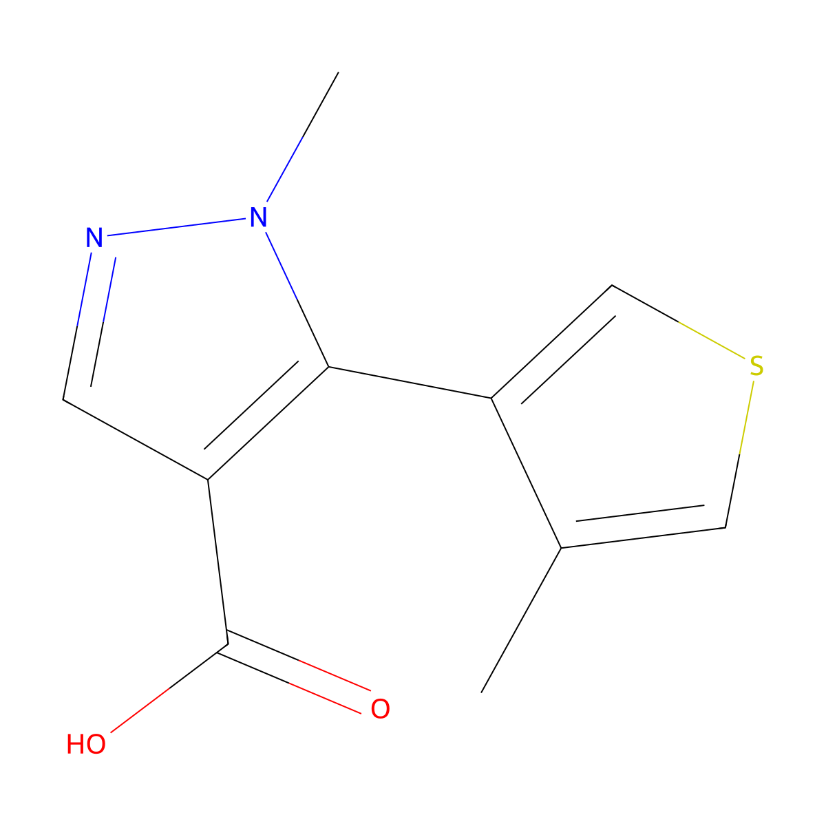 1-methyl-5-(4-methylthiophen-3-yl)-1H-pyrazole-4-carboxylic acid molecular structure, CAS 2228280-02-0
