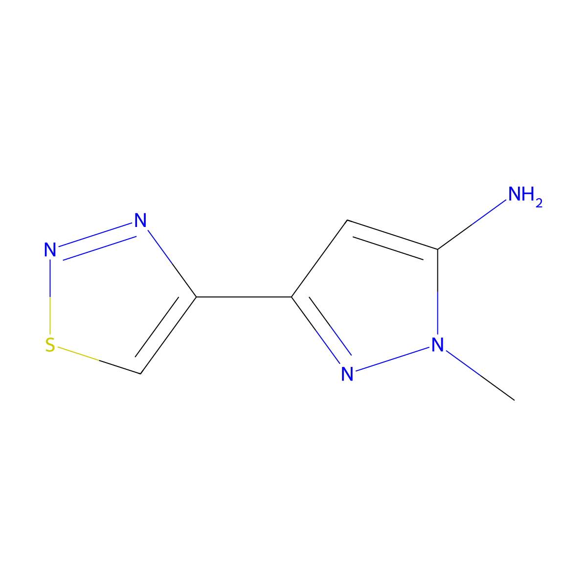 1-methyl-3-(1,2,3-thiadiazol-4-yl)-1H-pyrazol-5-amine molecular structure, CAS 2228283-50-7