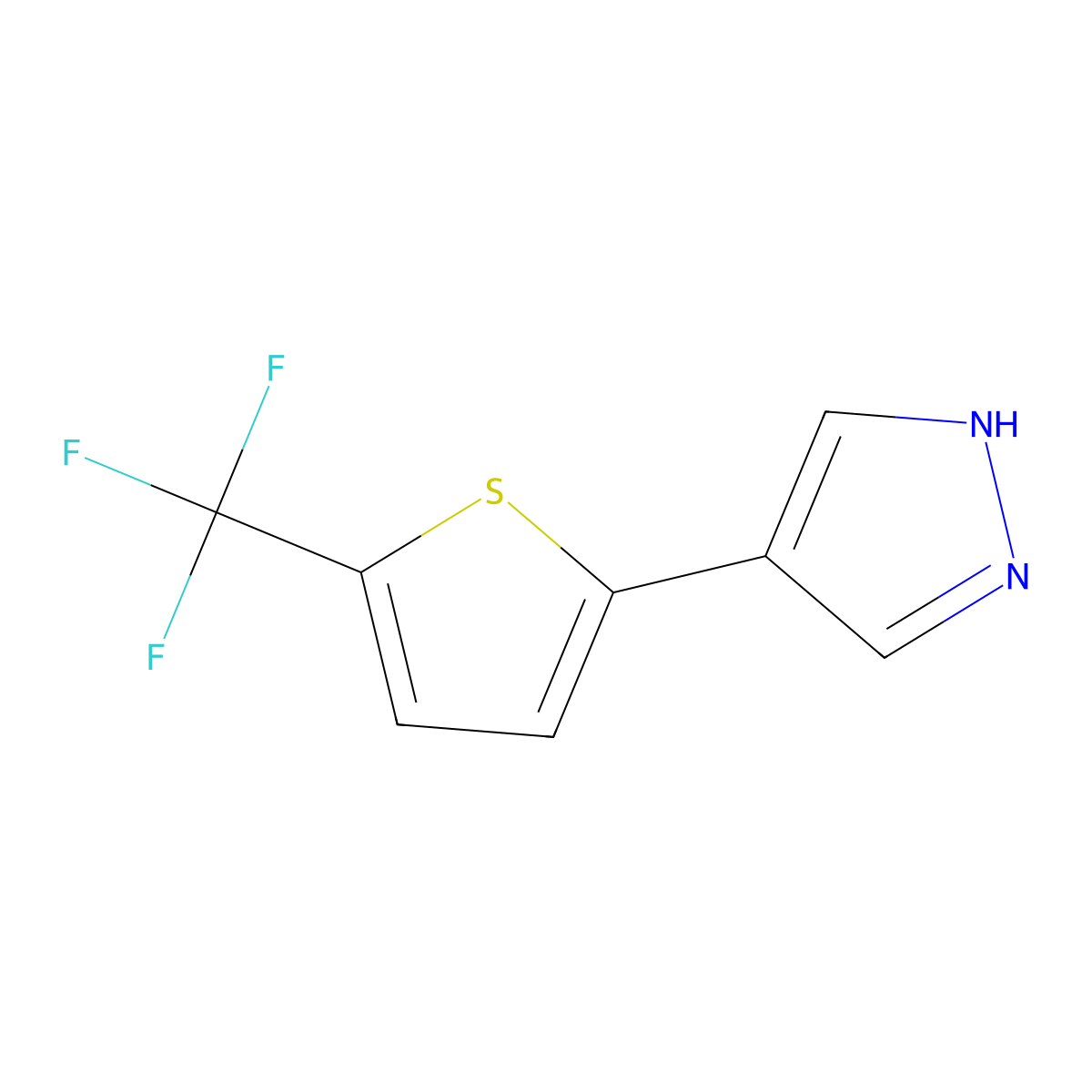 4-[5-(trifluoromethyl)thiophen-2-yl]-1H-pyrazole molecular structure, CAS 2228289-06-1
