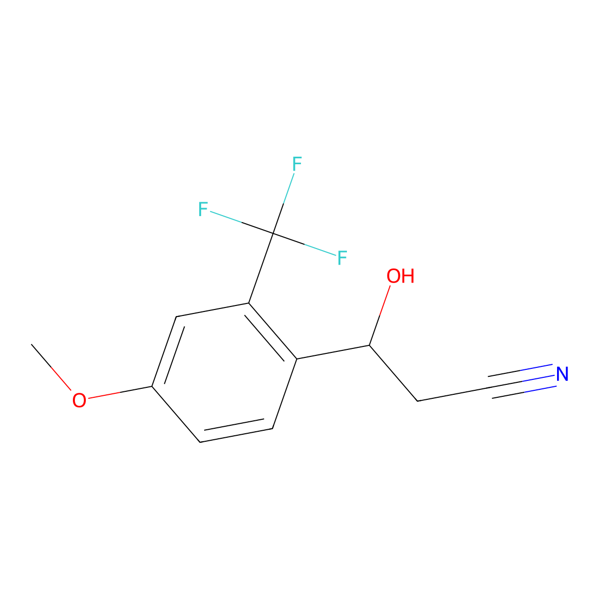 3-Hydroxy-3-[4-methoxy-2-(trifluoromethyl)phenyl]propanenitrile molecular structure, CAS 2228293-54-5