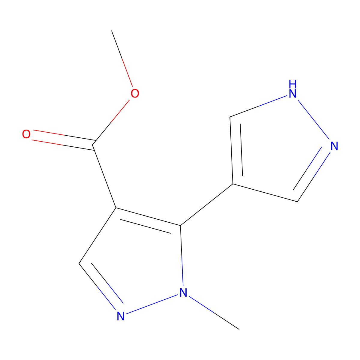 methyl 1-methyl-5-(1H-pyrazol-4-yl)-1H-pyrazole-4-carboxylate molecular structure, CAS 2228299-31-6