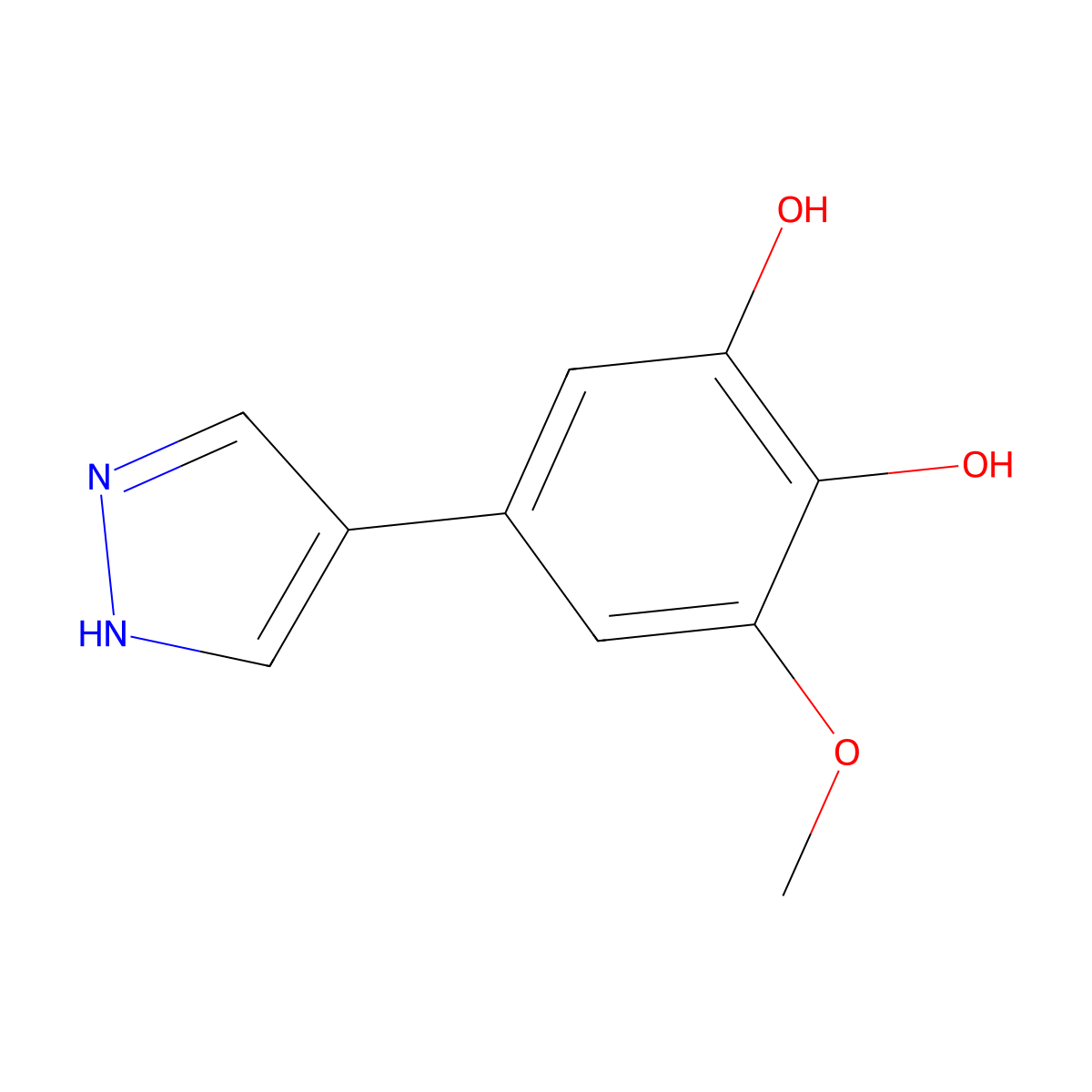 3-methoxy-5-(1H-pyrazol-4-yl)benzene-1,2-diol molecular structure, CAS 2228302-83-6