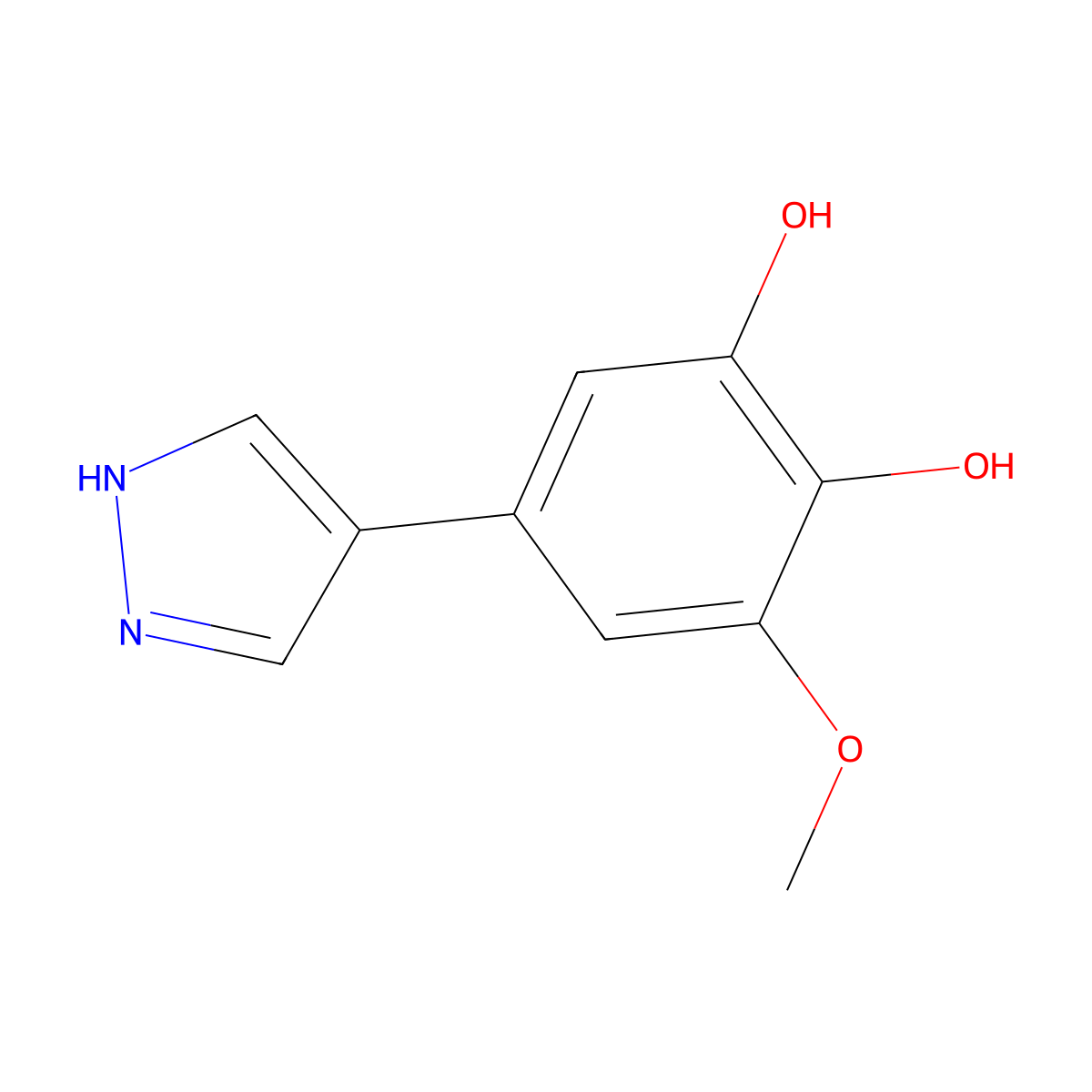 3-methoxy-5-(1H-pyrazol-4-yl)benzene-1,2-diol molecular structure, CAS 2228302-83-6