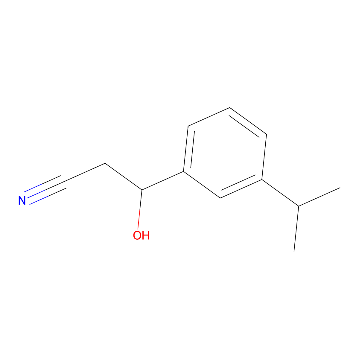 3-Hydroxy-3-[3-(propan-2-yl)phenyl]propanenitrile molecular structure, CAS 2228303-25-9