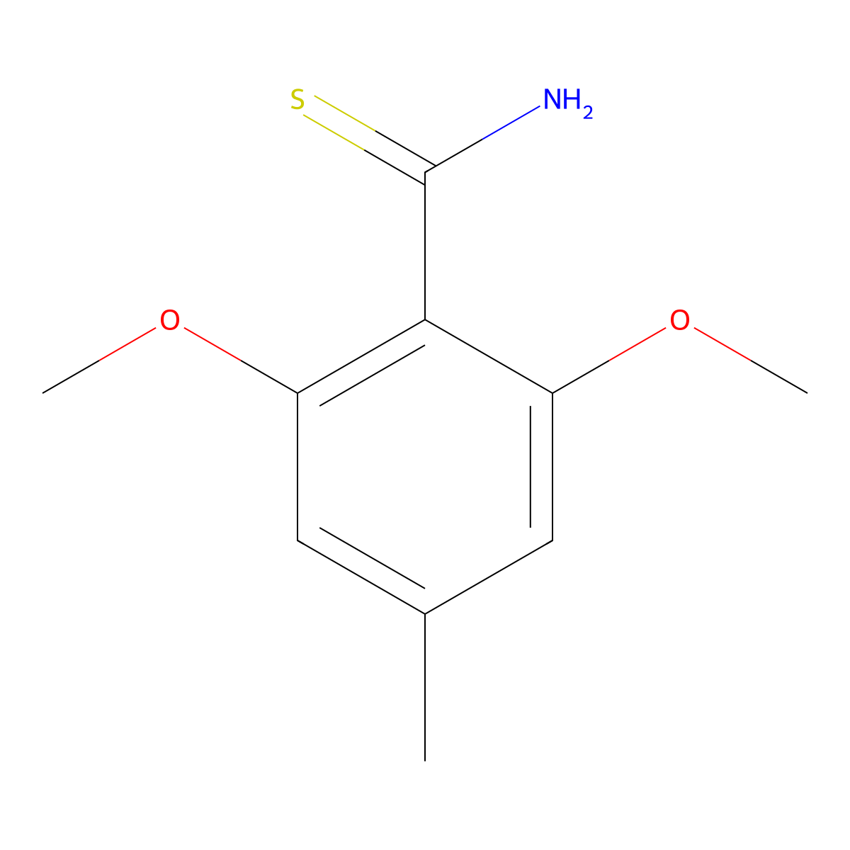 2,6-Dimethoxy-4-methylbenzene-1-carbothioamide molecular structure, CAS 2228304-87-6