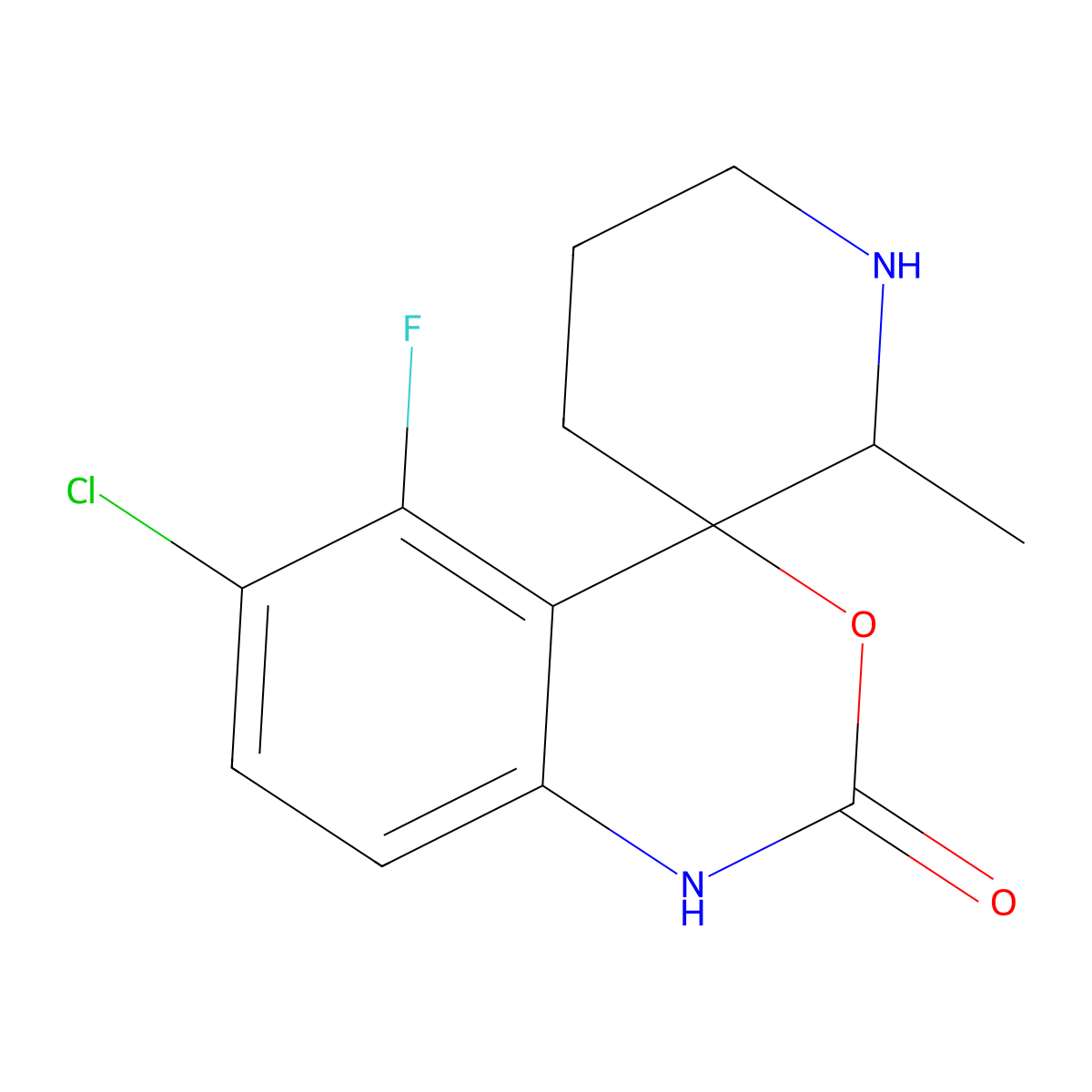 6-Chloro-5-fluoro-2'-methyl-1,2-dihydrospiro[3,1-benzoxazine-4,3'-piperidin]-2-one molecular structure, CAS 2228305-60-8