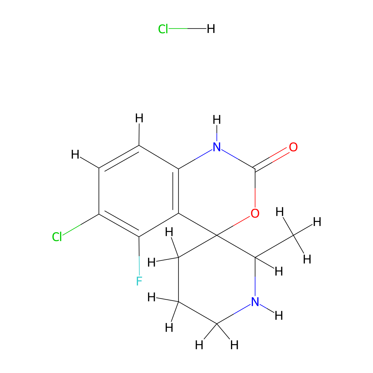 6-Chloro-5-fluoro-2'-methyl-1,2-dihydrospiro(3,1-benzoxazine-4,3'-piperidine)-2-one hydrochloride molecular structure, CAS 2228305-61-9