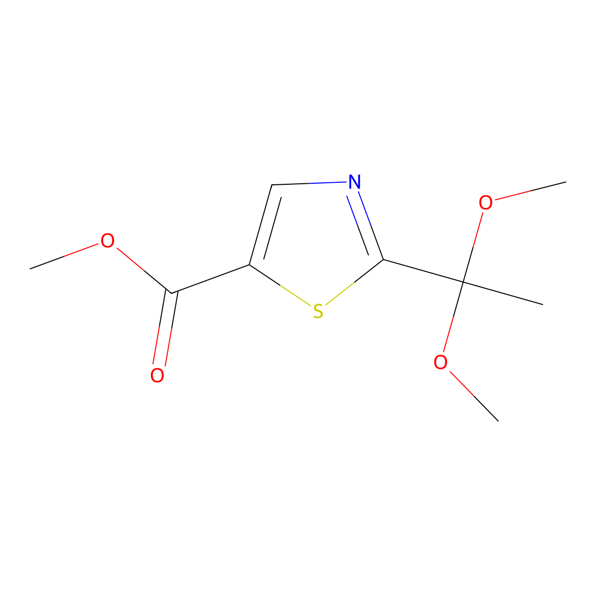 Methyl 2-(1,1-dimethoxyethyl)-1,3-thiazole-5-carboxylate molecular structure, CAS 2228310-35-6