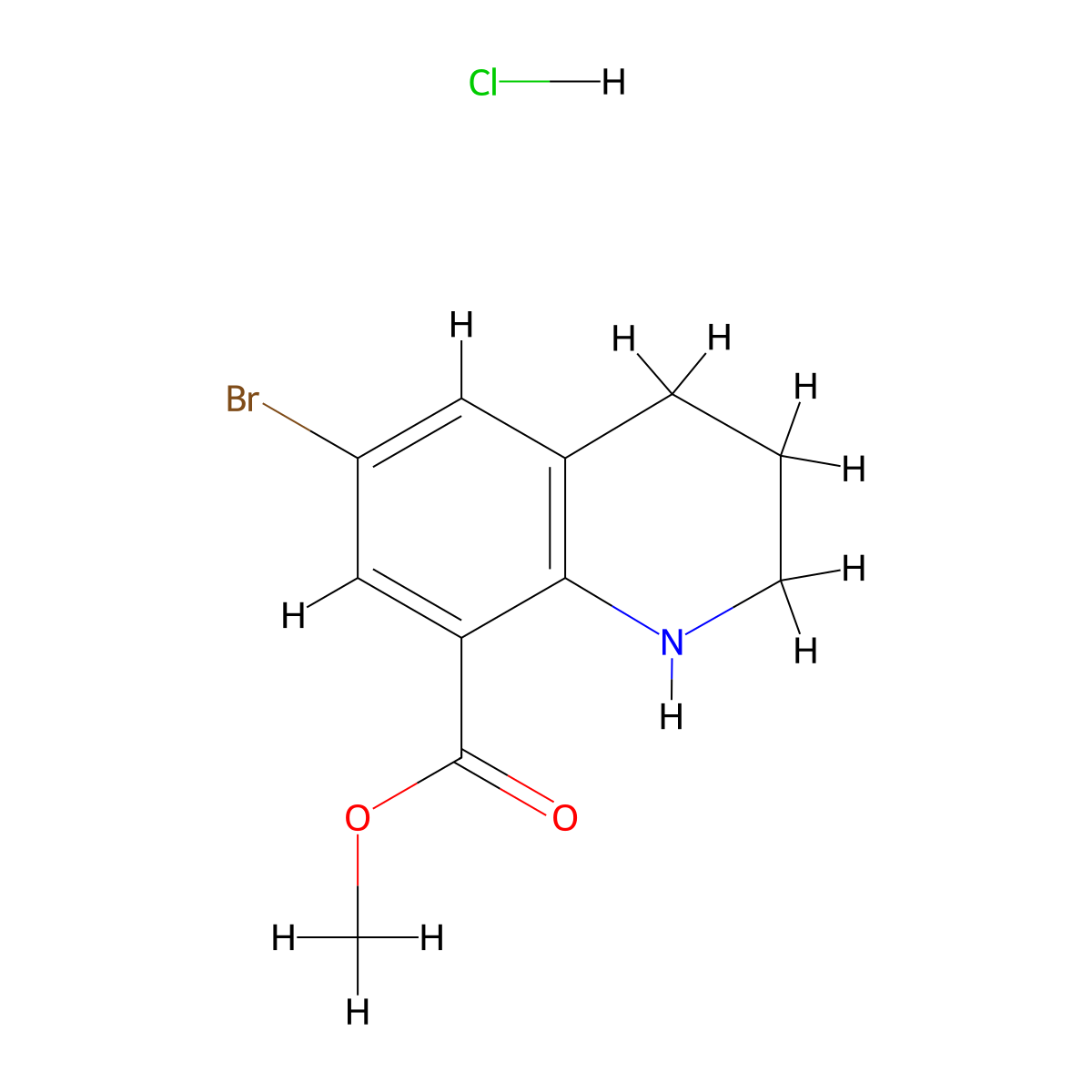 Methyl 6-bromo-1,2,3,4-tetrahydroquinoline-8-carboxylate hydrochloride molecular structure, CAS 2228314-93-8