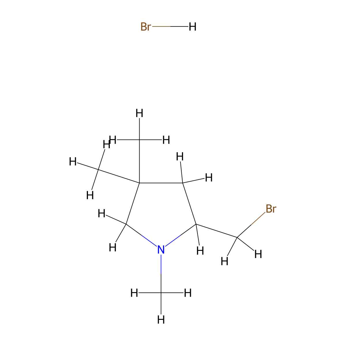 2-(Bromomethyl)-1,4,4-trimethylpyrrolidine hydrobromide molecular structure, CAS 2228315-13-5