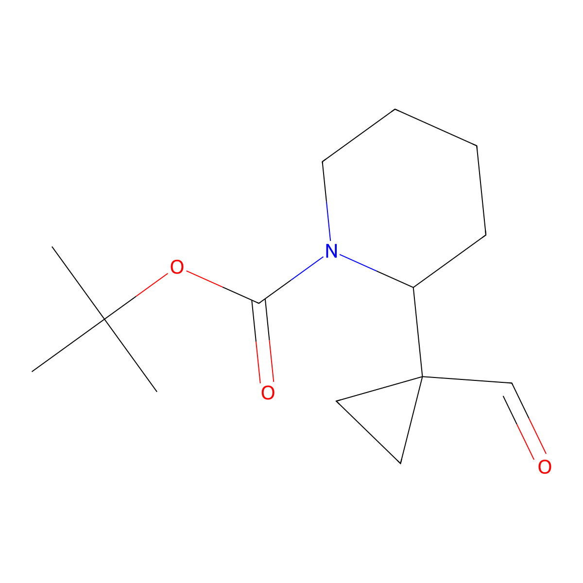 Tert-butyl 2-(1-formylcyclopropyl)piperidine-1-carboxylate molecular structure, CAS 2228315-17-9
