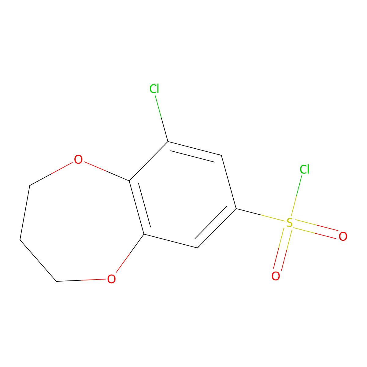 9-chloro-3,4-dihydro-2H-1,5-benzodioxepine-7-sulfonyl chloride molecular structure, CAS 2228322-29-8