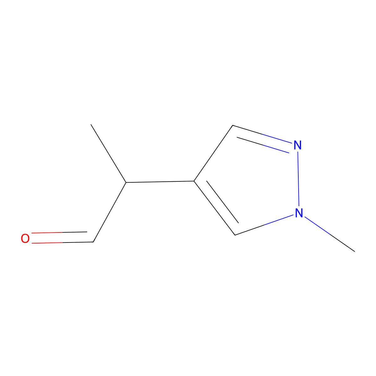 2-(1-methyl-1H-pyrazol-4-yl)propanal molecular structure, CAS 2228324-25-0