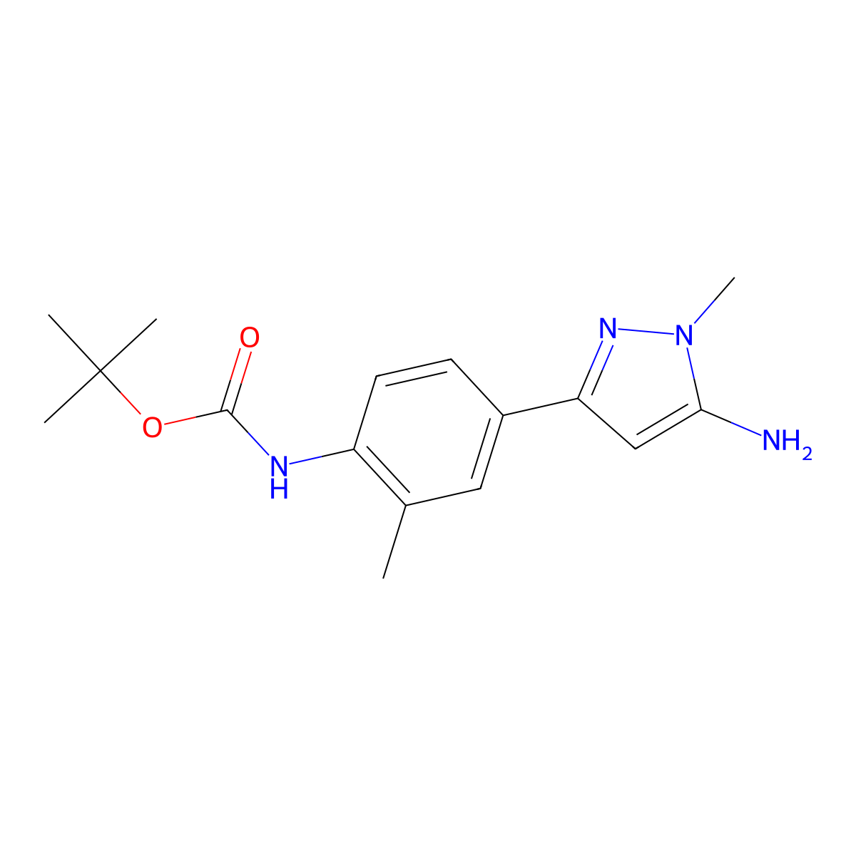 tert-butyl N-[4-(5-amino-1-methyl-1H-pyrazol-3-yl)-2-methylphenyl]carbamate molecular structure, CAS 2228326-74-5