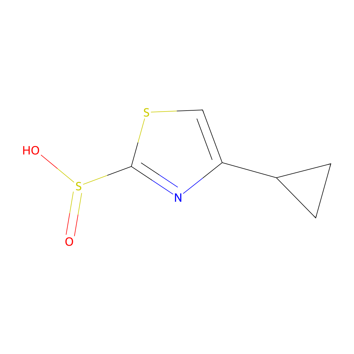 4-Cyclopropyl-1,3-thiazole-2-sulfinic acid molecular structure, CAS 2228329-51-7
