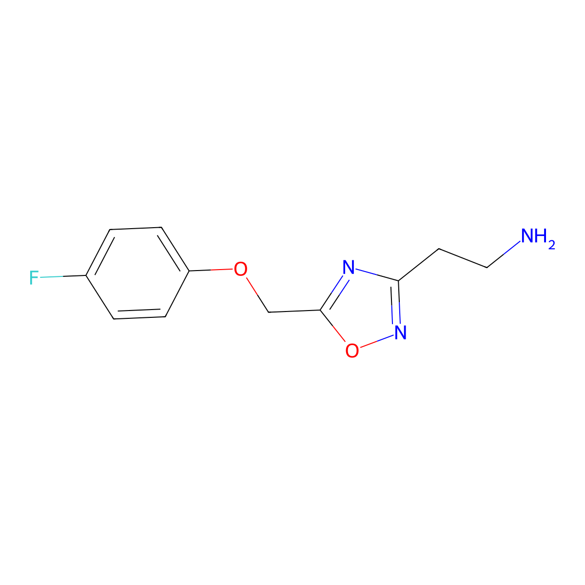 2-{5-[(4-Fluorophenoxy)methyl]-1,2,4-oxadiazol-3-yl}ethan-1-amine molecular structure, CAS 2228333-45-5