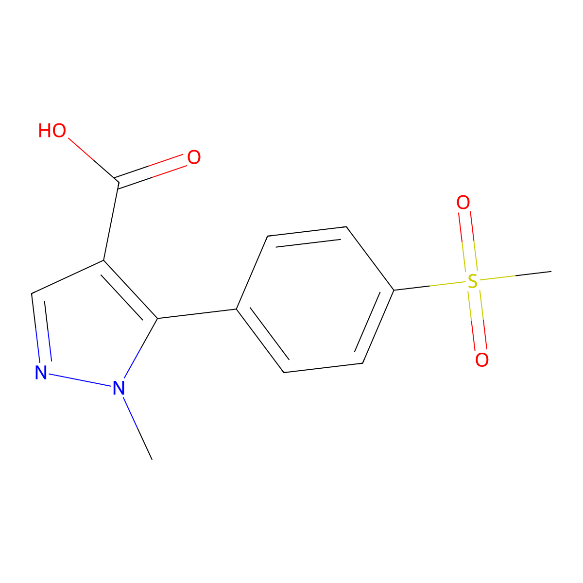 5-(4-methanesulfonylphenyl)-1-methyl-1H-pyrazole-4-carboxylic acid molecular structure, CAS 2228335-39-3