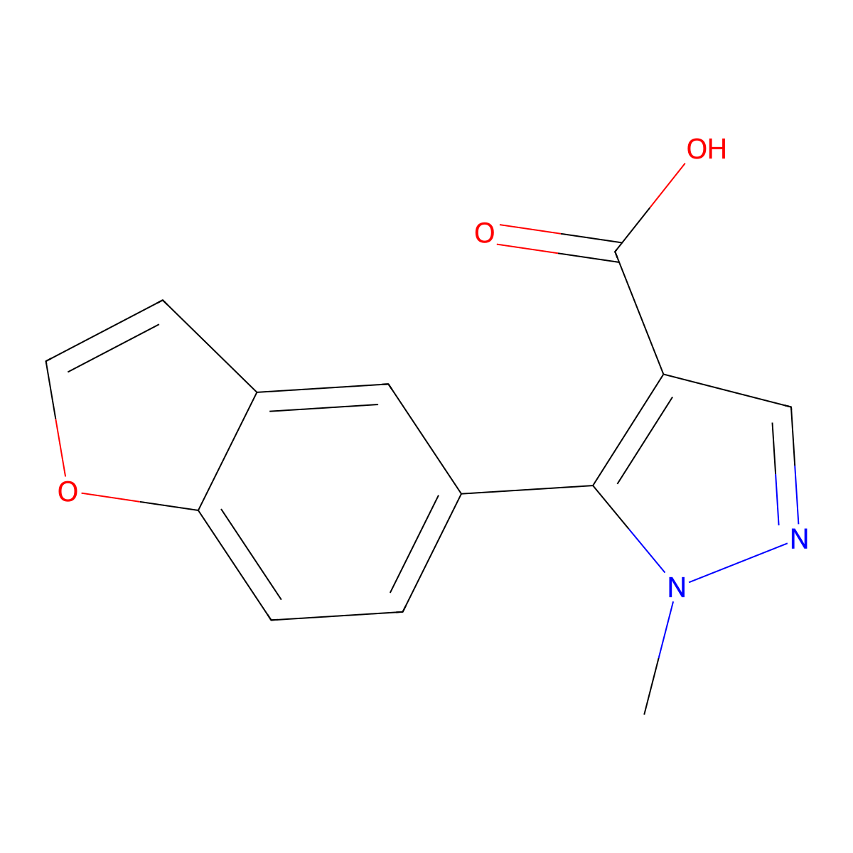 5-(1-benzofuran-5-yl)-1-methyl-1H-pyrazole-4-carboxylic acid molecular structure, CAS 2228335-88-2
