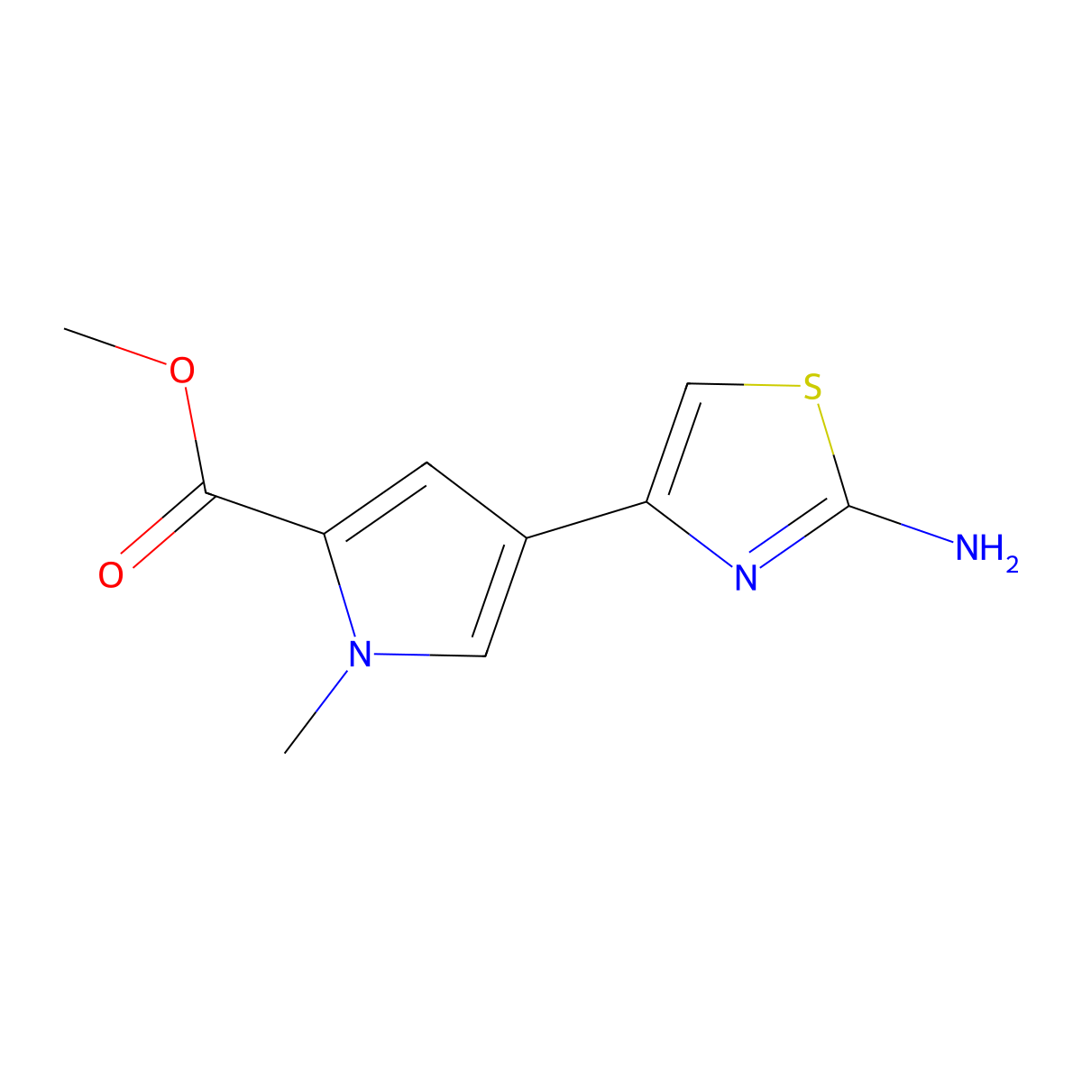 methyl 4-(2-amino-1,3-thiazol-4-yl)-1-methyl-1H-pyrrole-2-carboxylate molecular structure, CAS 2228342-02-5