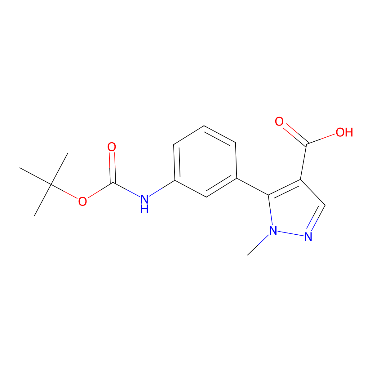 5-(3-{[(tert-butoxy)carbonyl]amino}phenyl)-1-methyl-1H-pyrazole-4-carboxylic acid molecular structure, CAS 2228344-26-9