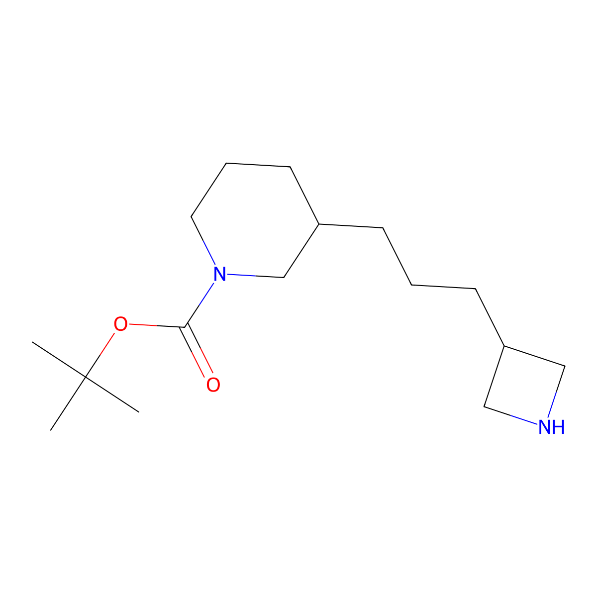 Tert-butyl 3-[3-(azetidin-3-yl)propyl]piperidine-1-carboxylate molecular structure, CAS 2228349-76-4