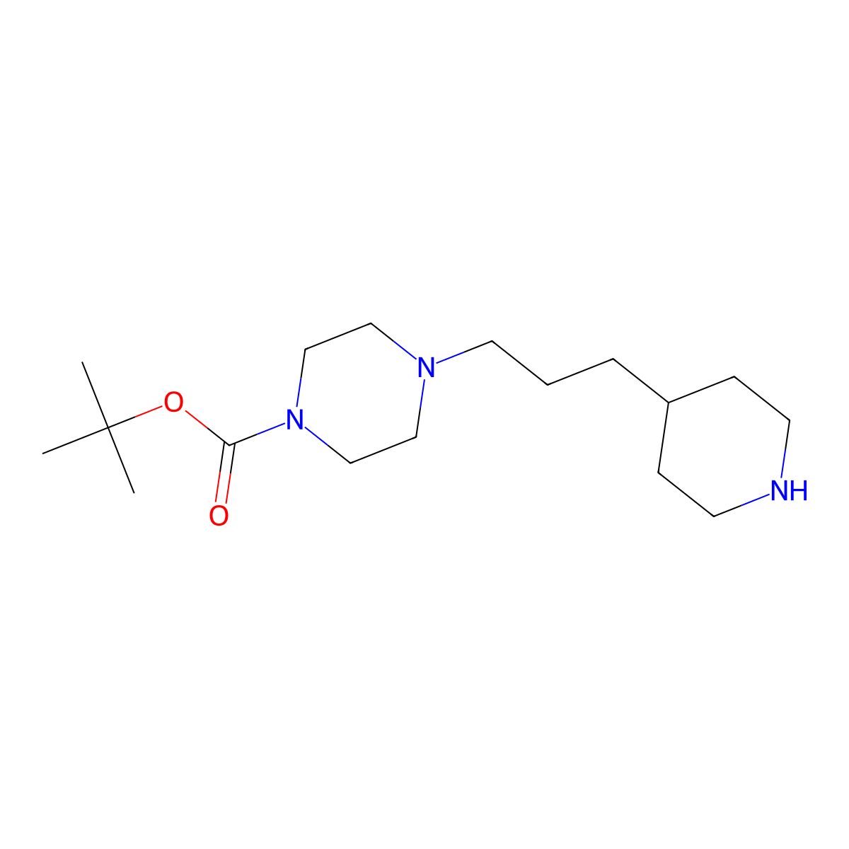 Tert-butyl 4-(3-(piperidin-4-yl)propyl)piperazine-1-carboxylate molecular structure, CAS 2228354-37-6