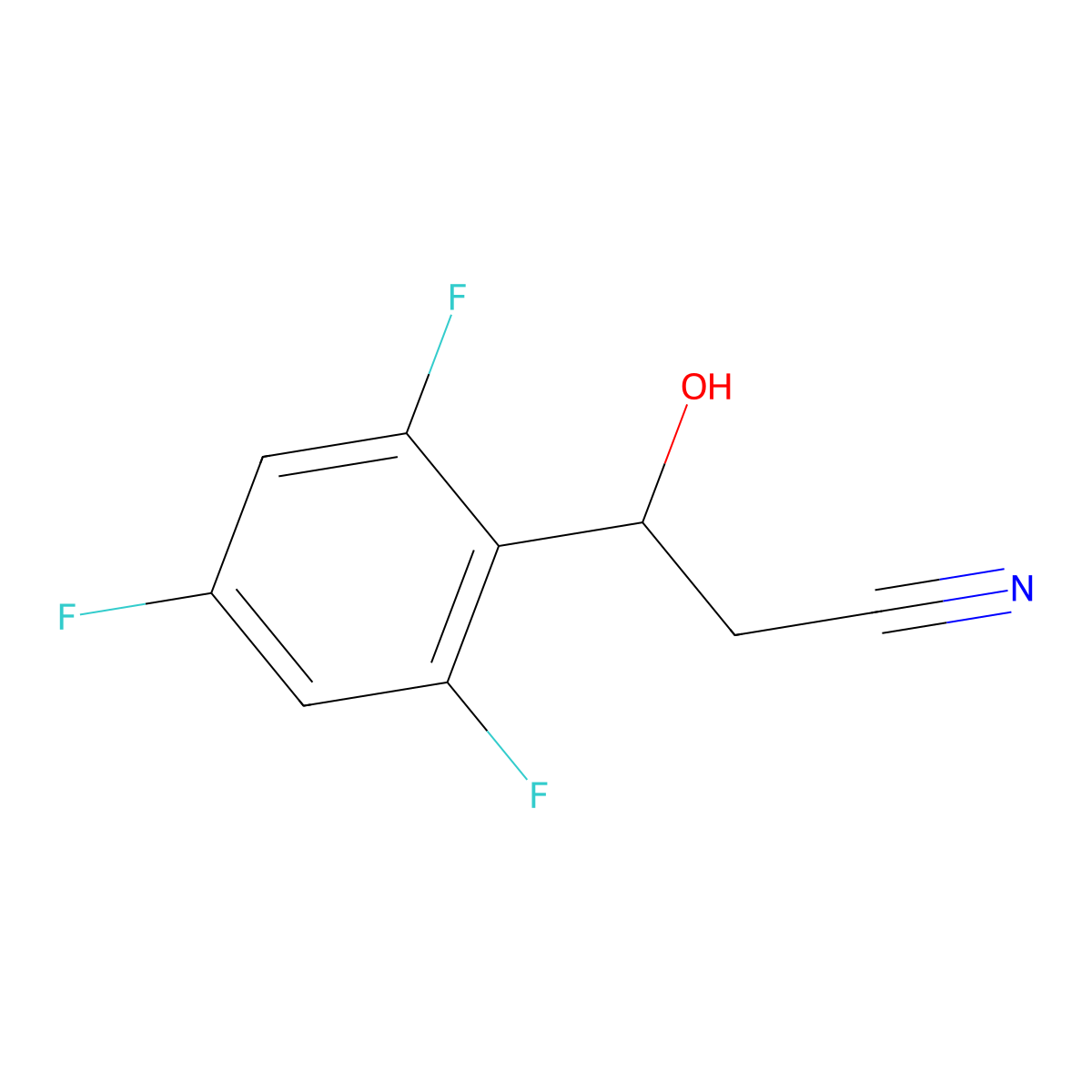 3-Hydroxy-3-(2,4,6-trifluorophenyl)propanenitrile molecular structure, CAS 2228356-95-2