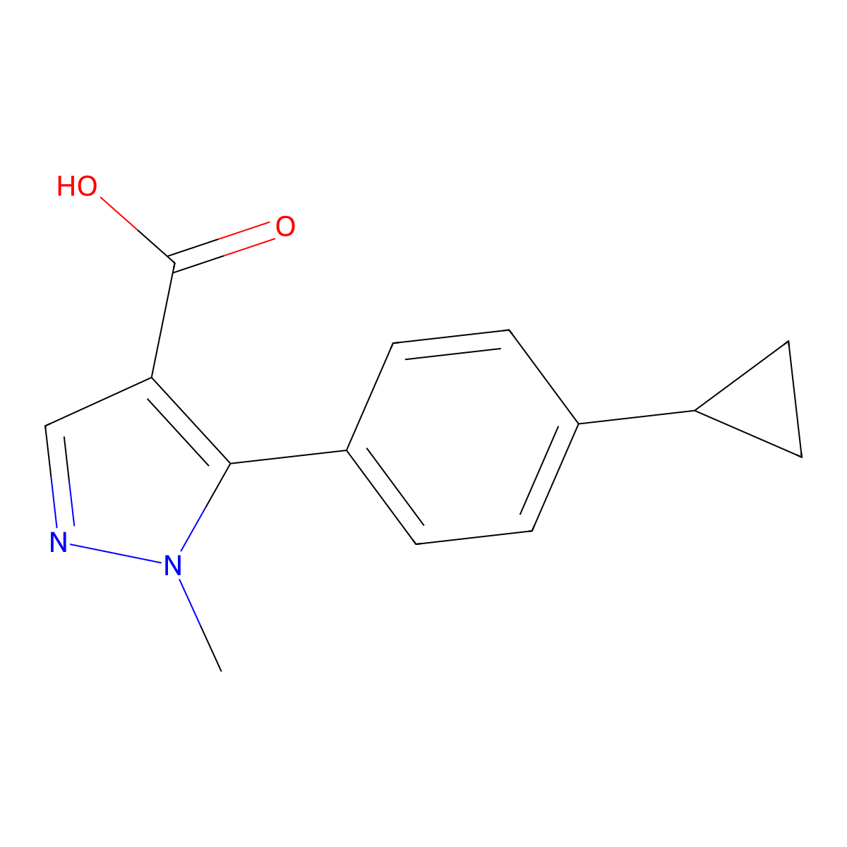 5-(4-cyclopropylphenyl)-1-methyl-1H-pyrazole-4-carboxylic acid molecular structure, CAS 2228359-90-6