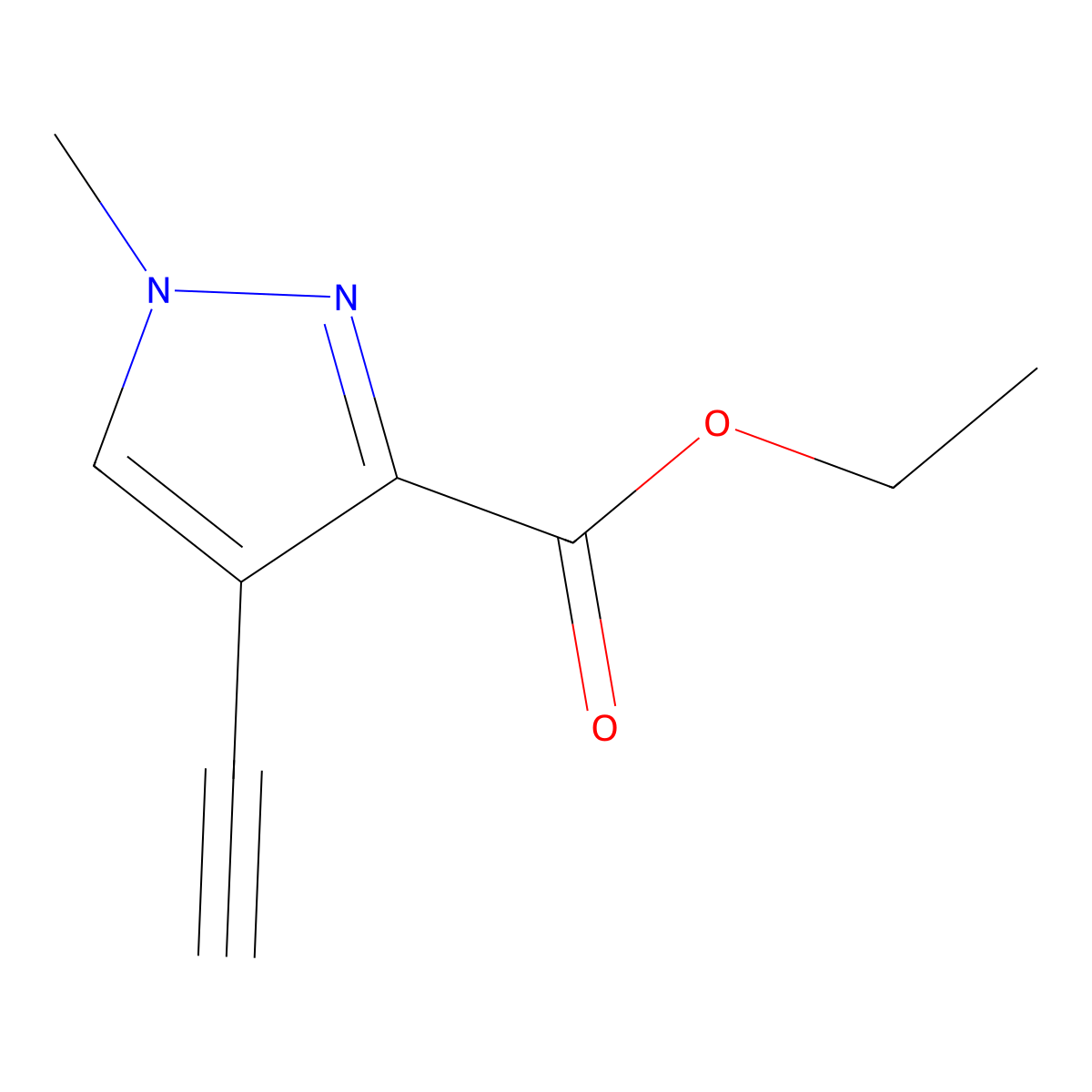 ethyl 4-ethynyl-1-methyl-1H-pyrazole-3-carboxylate molecular structure, CAS 2228362-38-5