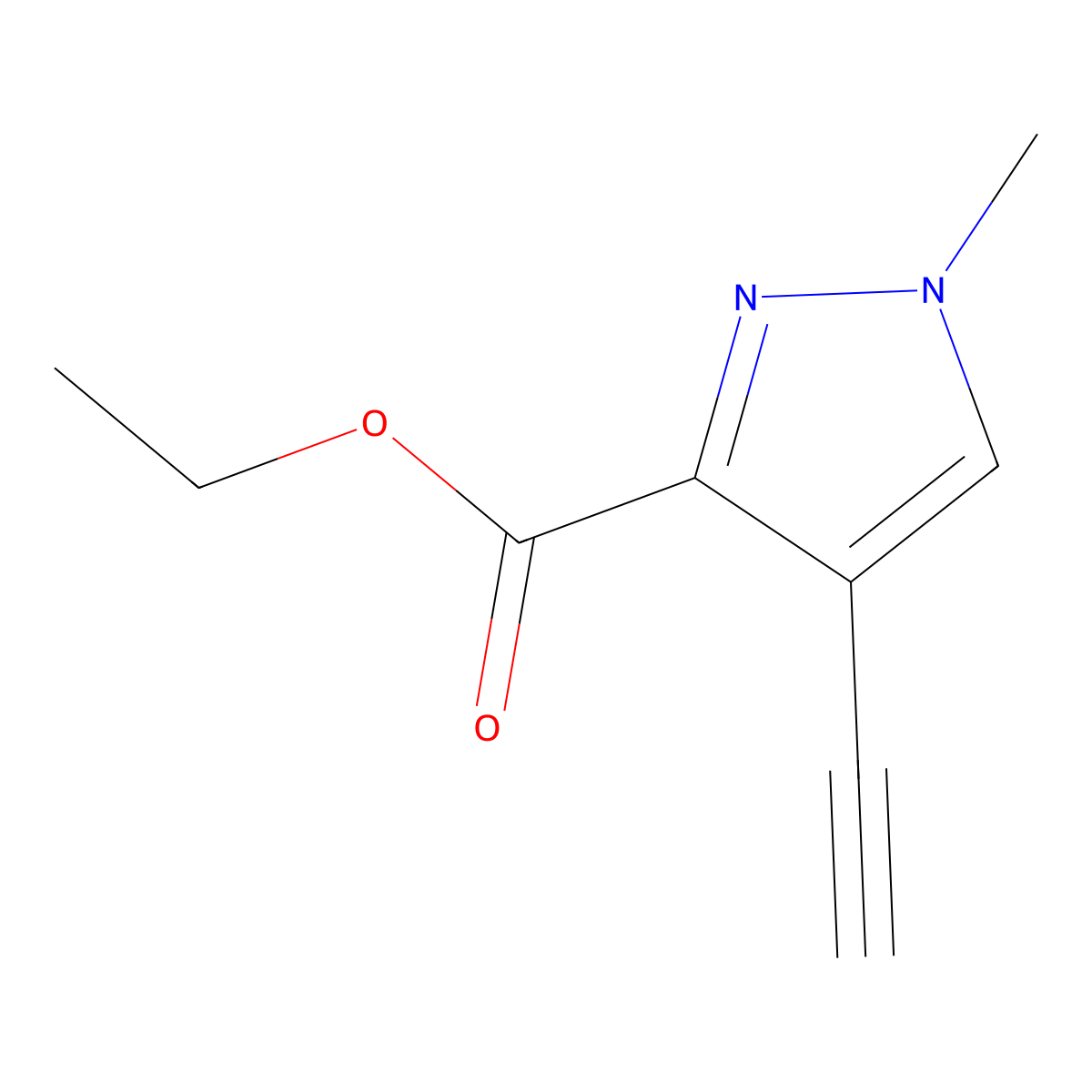 ethyl 4-ethynyl-1-methyl-1H-pyrazole-3-carboxylate molecular structure, CAS 2228362-38-5