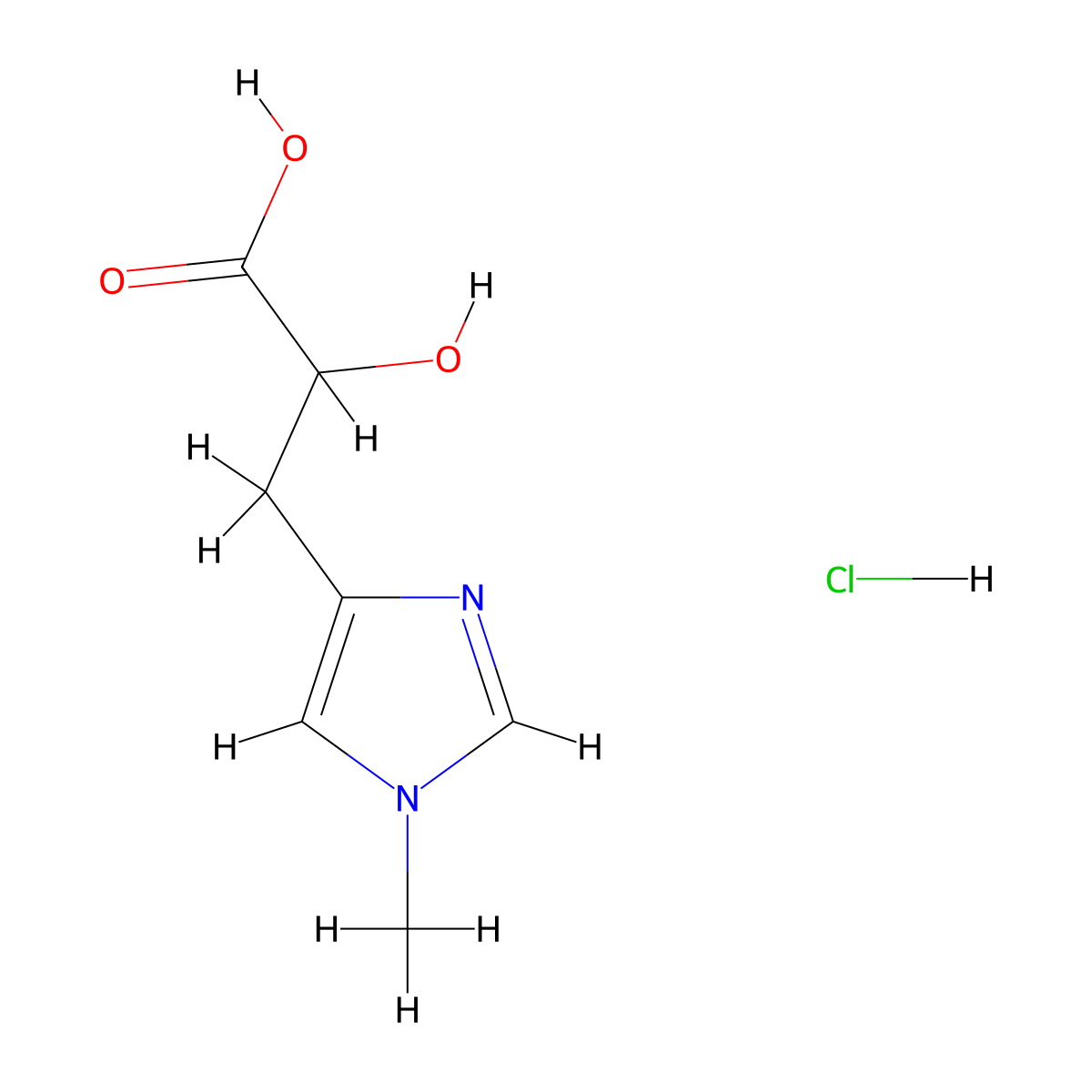 2-Hydroxy-3-(1-methyl-1H-imidazol-4-yl)propanoic acid hydrochloride molecular structure, CAS 2228364-65-4