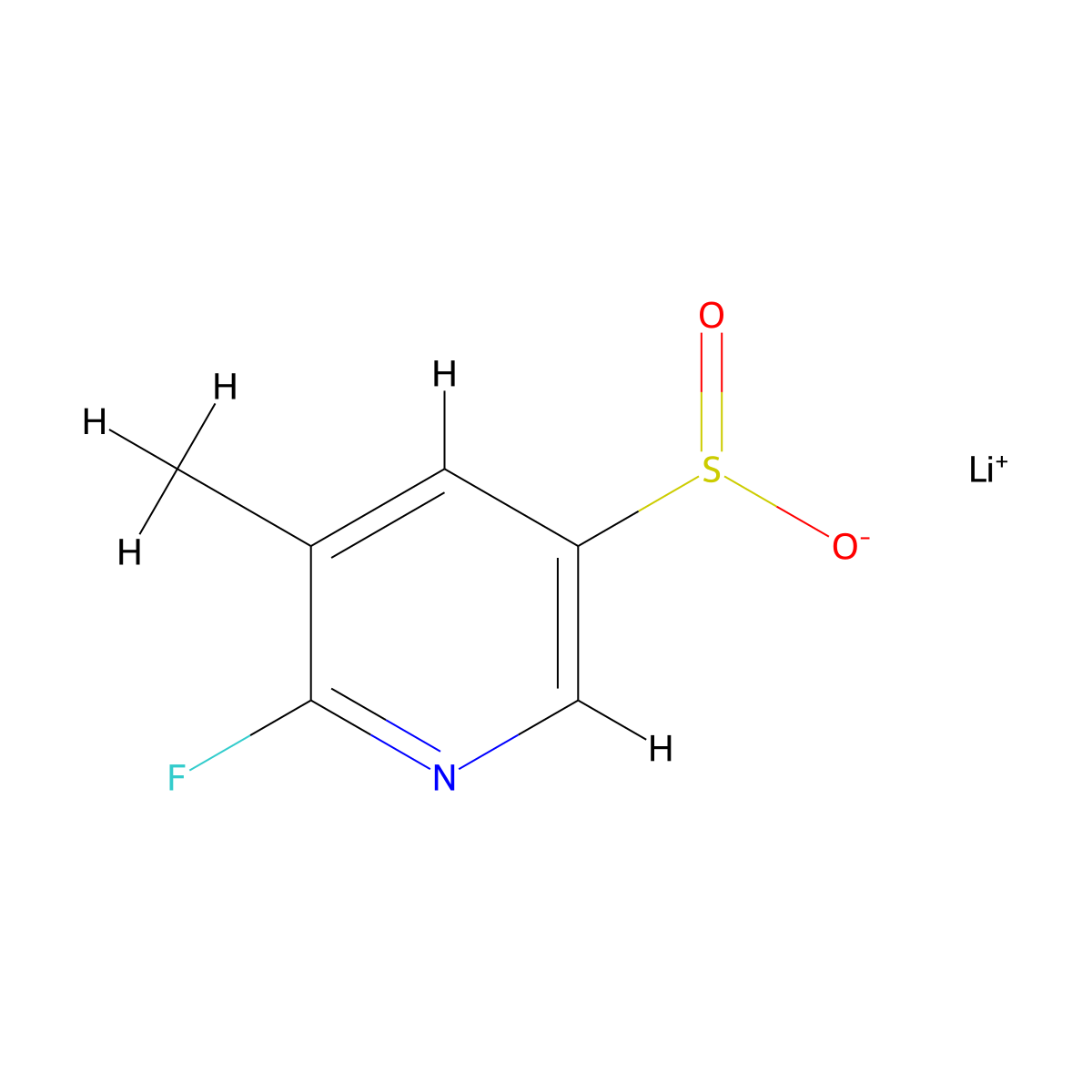 Lithium(1+) 6-fluoro-5-methylpyridine-3-sulfinate molecular structure, CAS 2228365-75-9