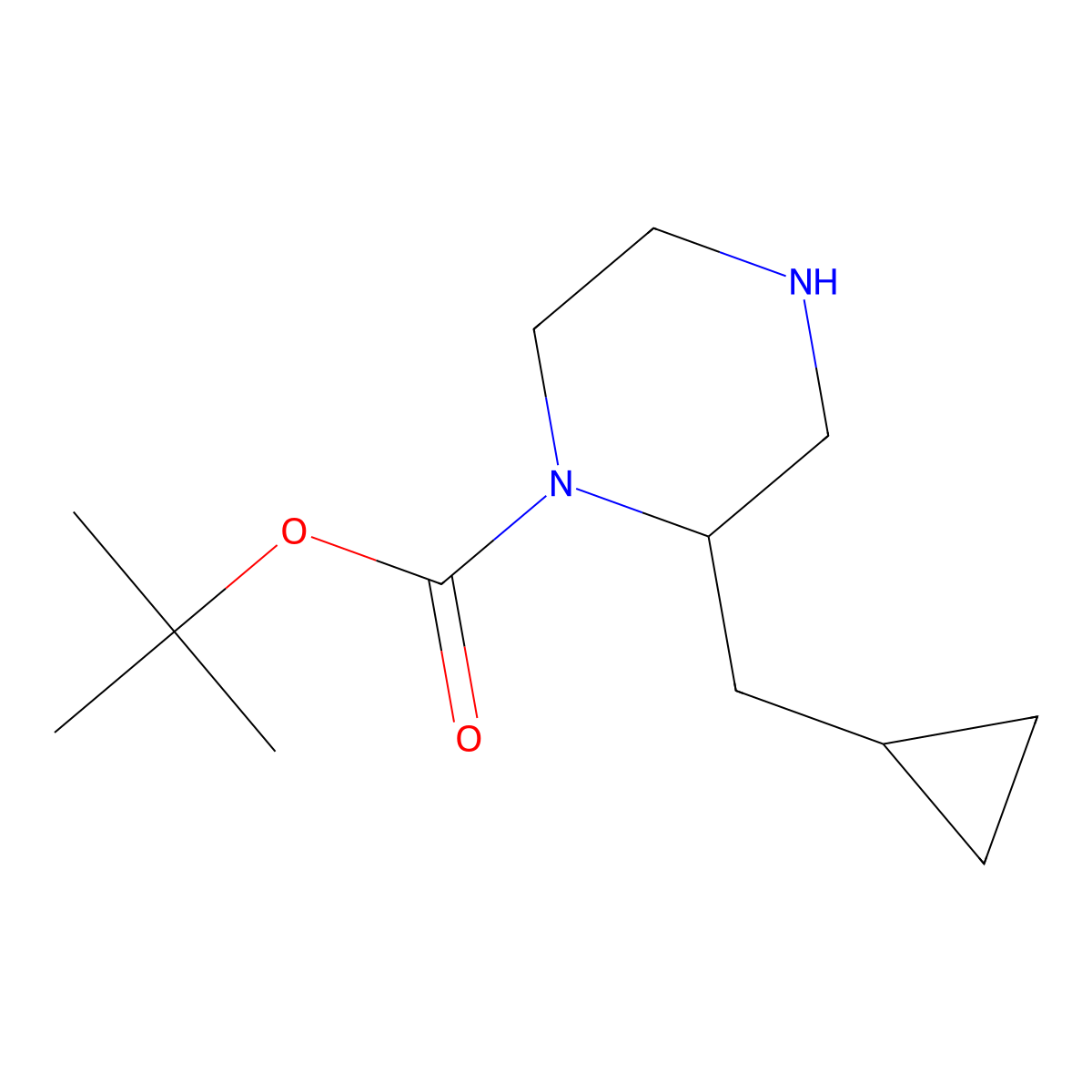 Tert-butyl 2-(cyclopropylmethyl)piperazine-1-carboxylate molecular structure, CAS 2228370-68-9