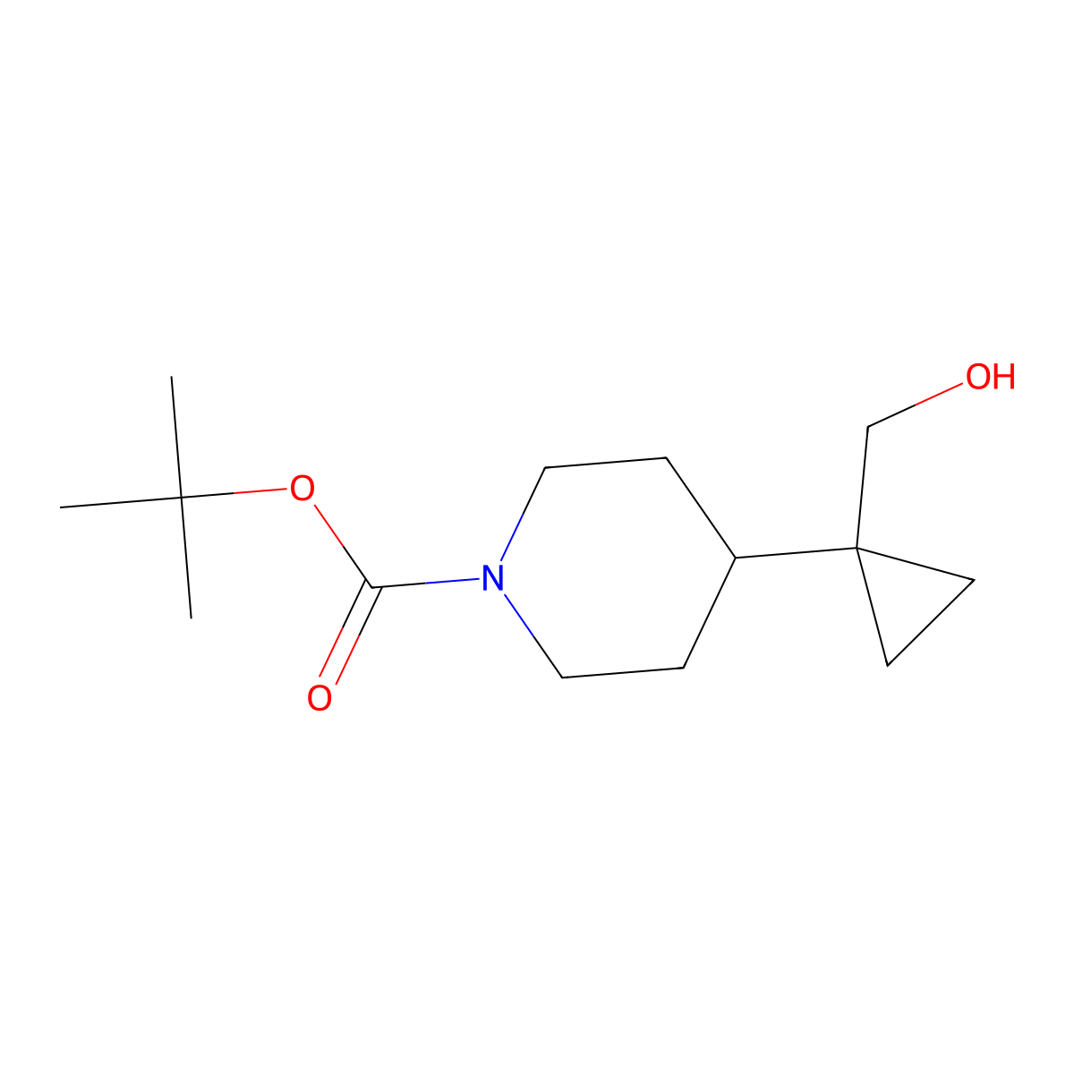 tert-Butyl 4-(1-(hydroxymethyl)cyclopropyl)piperidine-1-carboxylate molecular structure, CAS 2228371-23-9