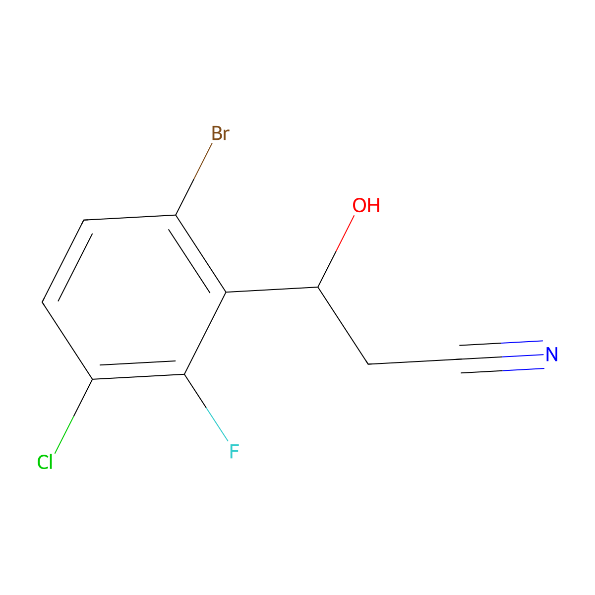 3-(6-Bromo-3-chloro-2-fluorophenyl)-3-hydroxypropanenitrile molecular structure, CAS 2228371-78-4