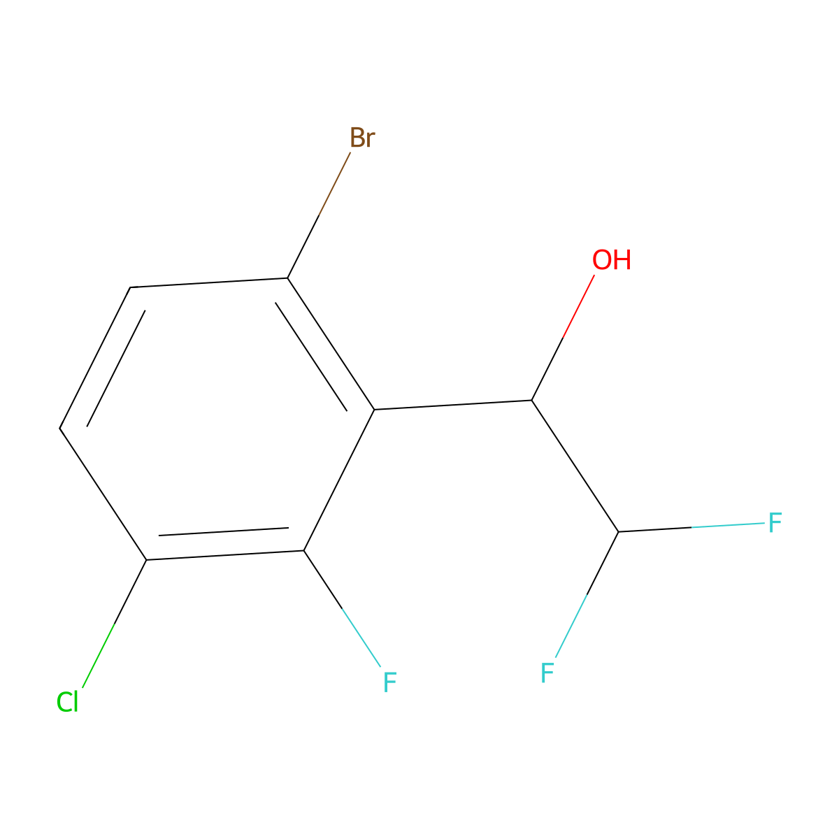 1-(6-Bromo-3-chloro-2-fluorophenyl)-2,2-difluoroethan-1-ol molecular structure, CAS 2228375-05-9