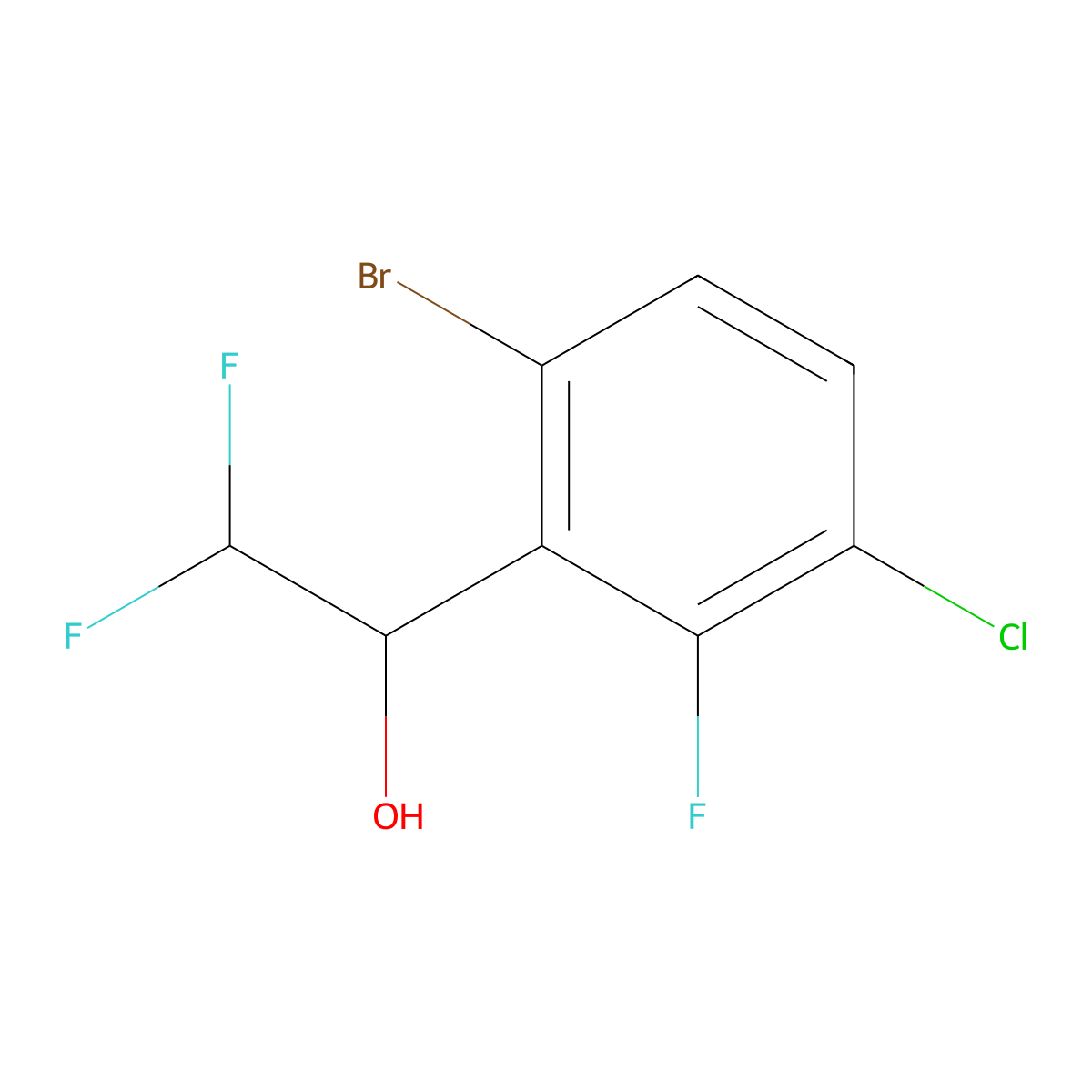 1-(6-Bromo-3-chloro-2-fluorophenyl)-2,2-difluoroethan-1-ol molecular structure, CAS 2228375-05-9