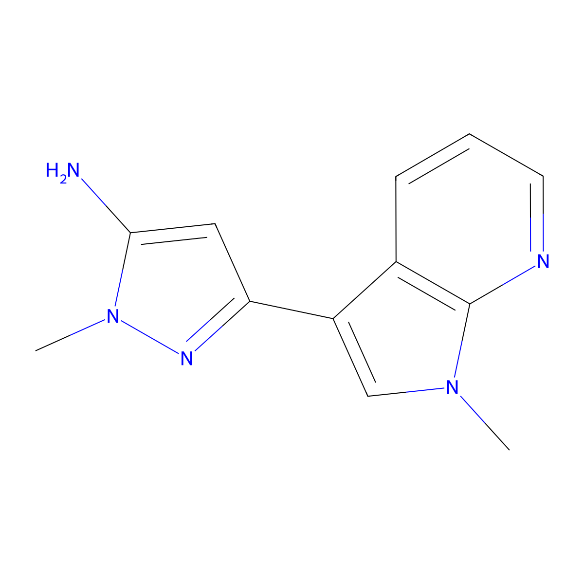 1-methyl-3-{1-methyl-1H-pyrrolo[2,3-b]pyridin-3-yl}-1H-pyrazol-5-amine molecular structure, CAS 2228376-71-2