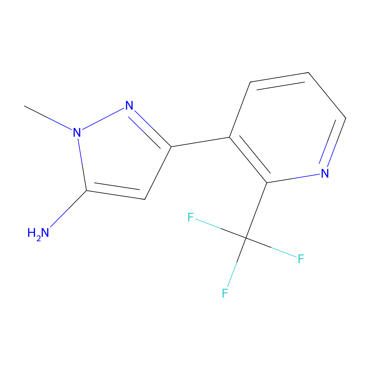 1-methyl-3-[2-(trifluoromethyl)pyridin-3-yl]-1H-pyrazol-5-amine molecular structure, CAS 2228379-43-7