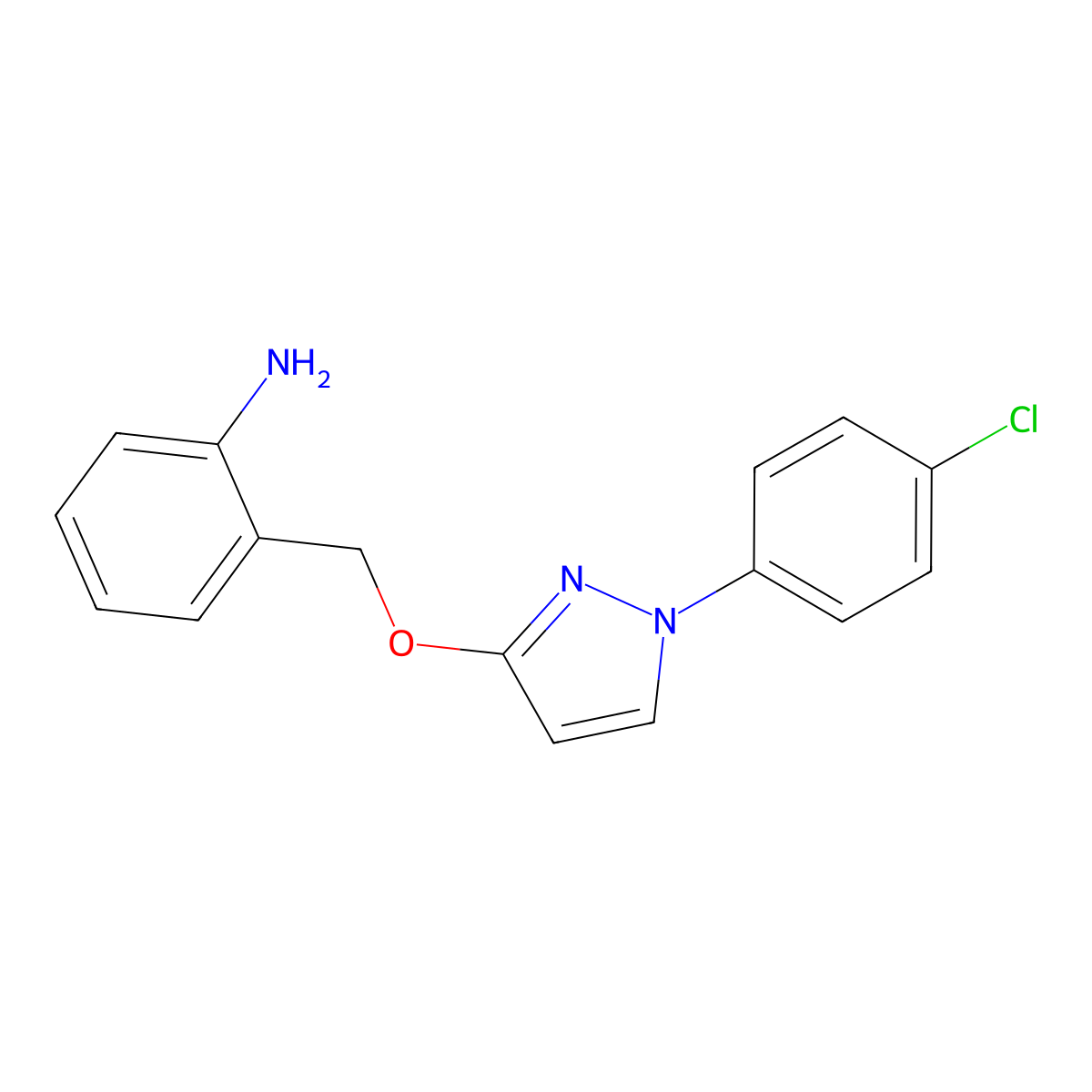 2-[[[1-(4-Chlorophenyl)-1H-pyrazol-3-yl]oxy]methyl]benzenamine molecular structure, CAS 222838-33-7