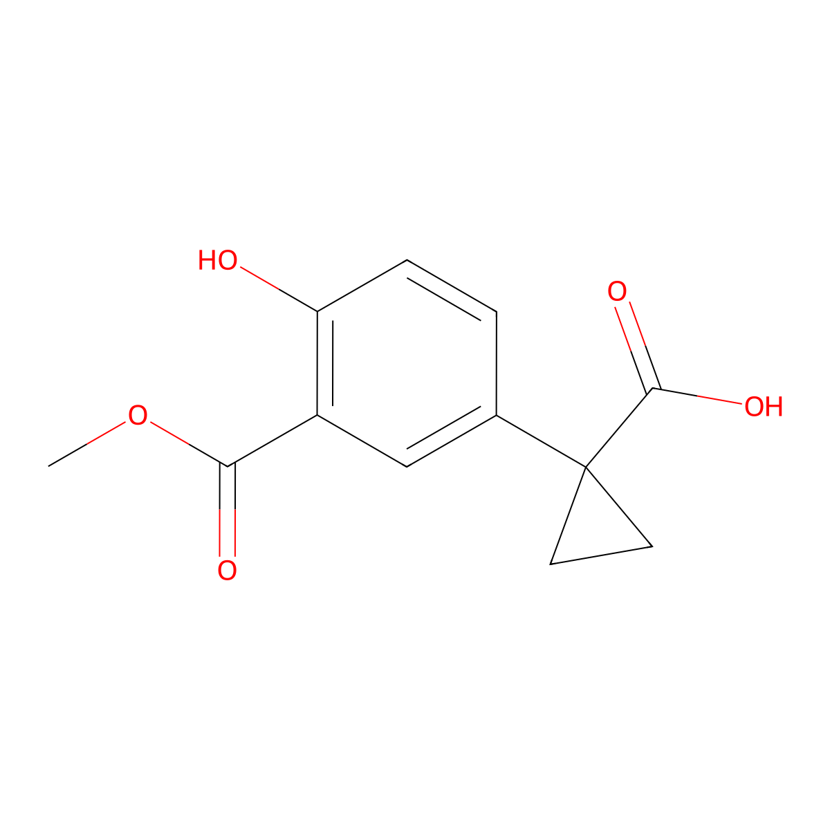1-[4-Hydroxy-3-(methoxycarbonyl)phenyl]cyclopropane-1-carboxylic acid molecular structure, CAS 2228382-85-0