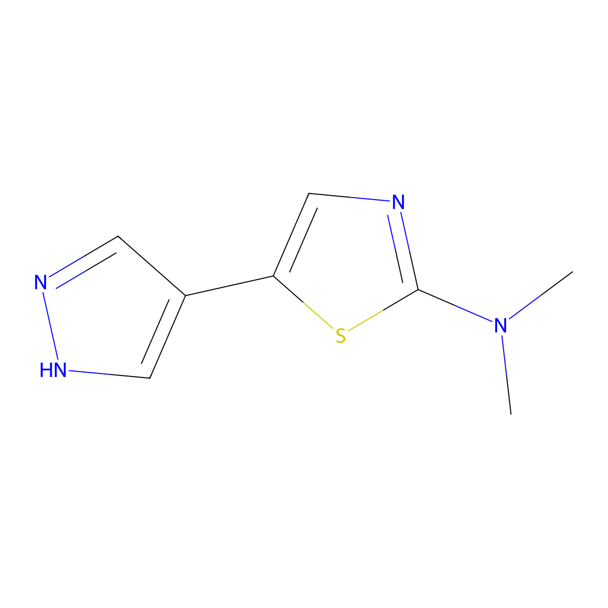 N,N-dimethyl-5-(1H-pyrazol-4-yl)-1,3-thiazol-2-amine molecular structure, CAS 2228383-98-8