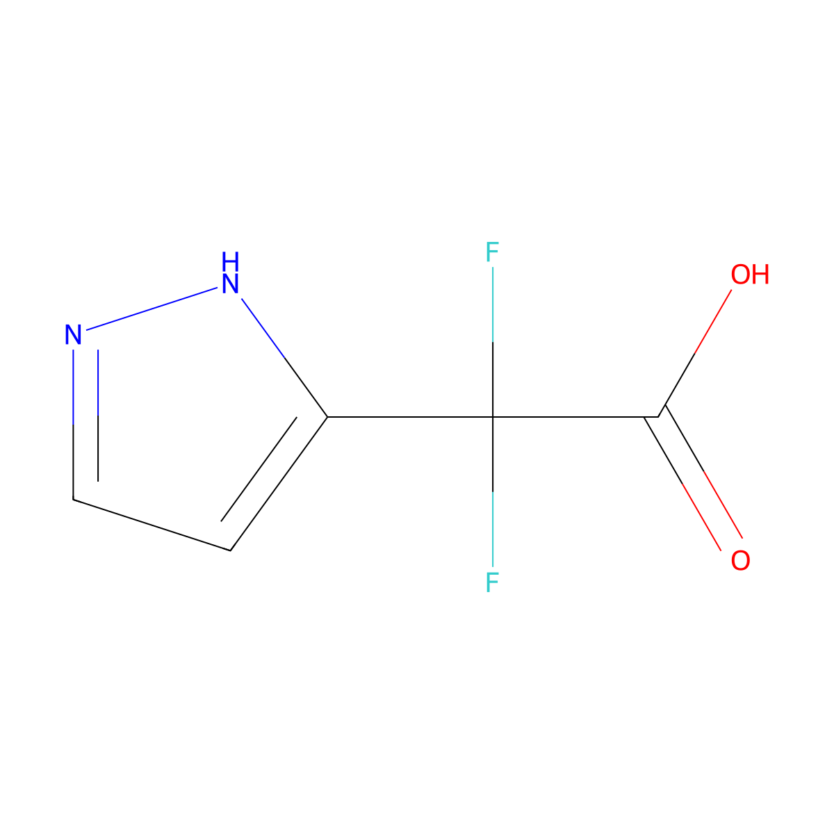 2,2-difluoro-2-(1H-pyrazol-5-yl)acetic acid molecular structure, CAS 2228385-15-5