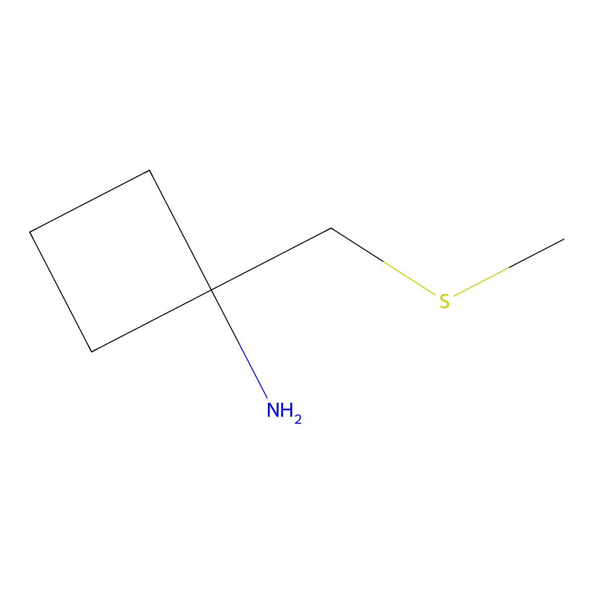 1-[(Methylsulfanyl)methyl]cyclobutan-1-amine molecular structure, CAS 2228386-20-5