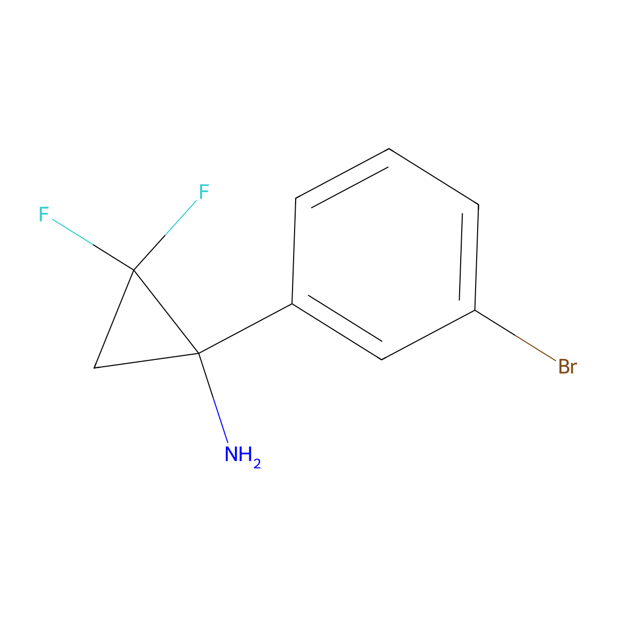 1-(3-Bromophenyl)-2,2-difluorocyclopropan-1-amine molecular structure, CAS 2228387-36-6